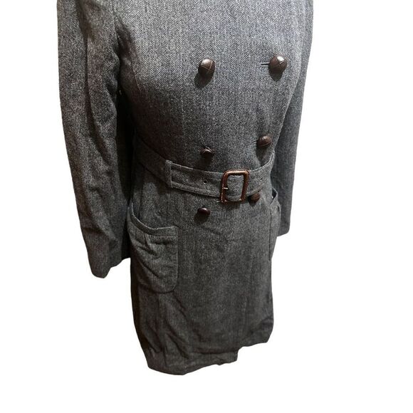 J Crew Double Breasted Wool Blend Gray Belted Collarless Coat Knee Length Size 4 - Picture 4 of 13